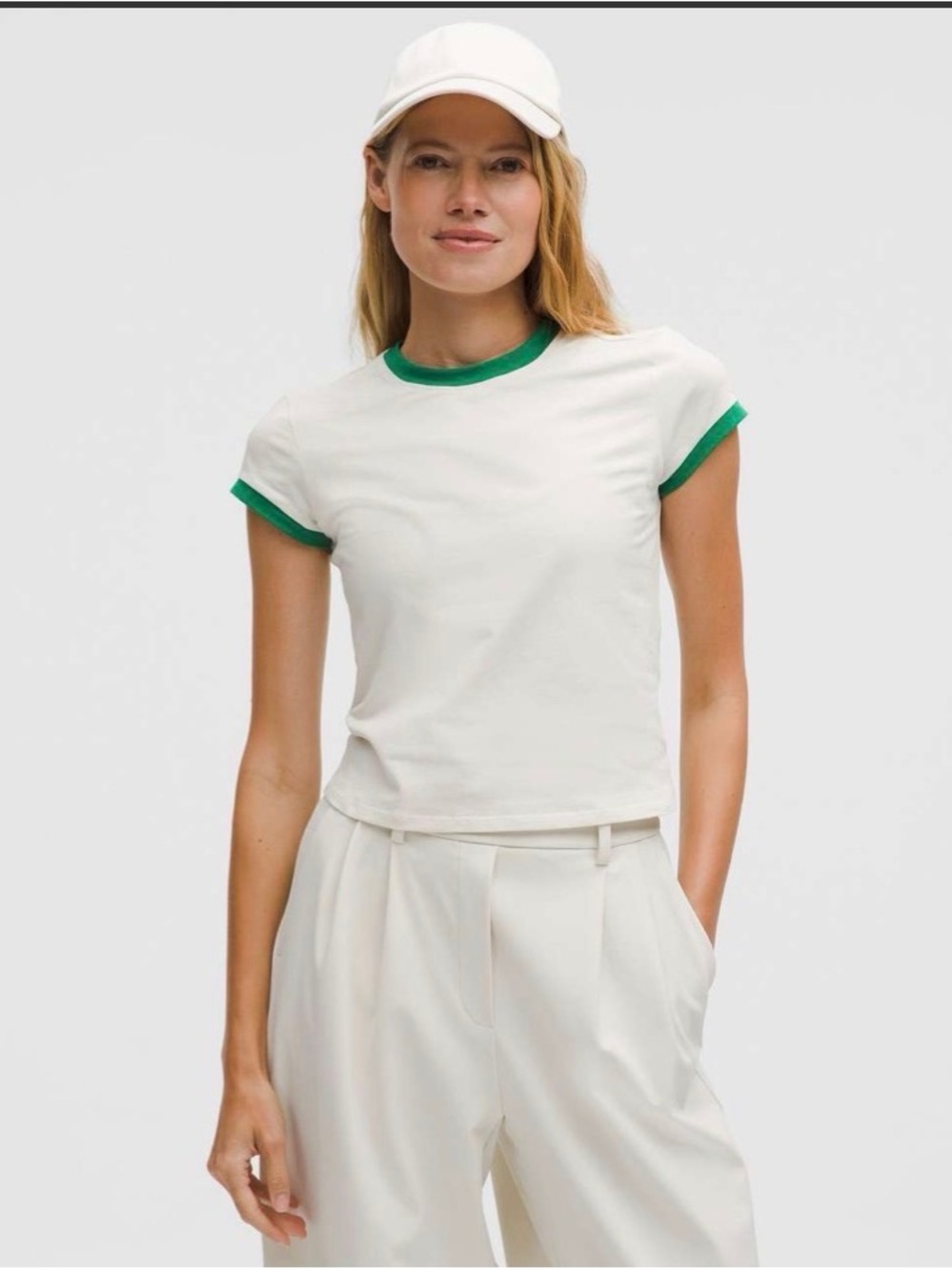 lululemon athletica White Ringer Tee with Green Trim - Women's Short Sleeve